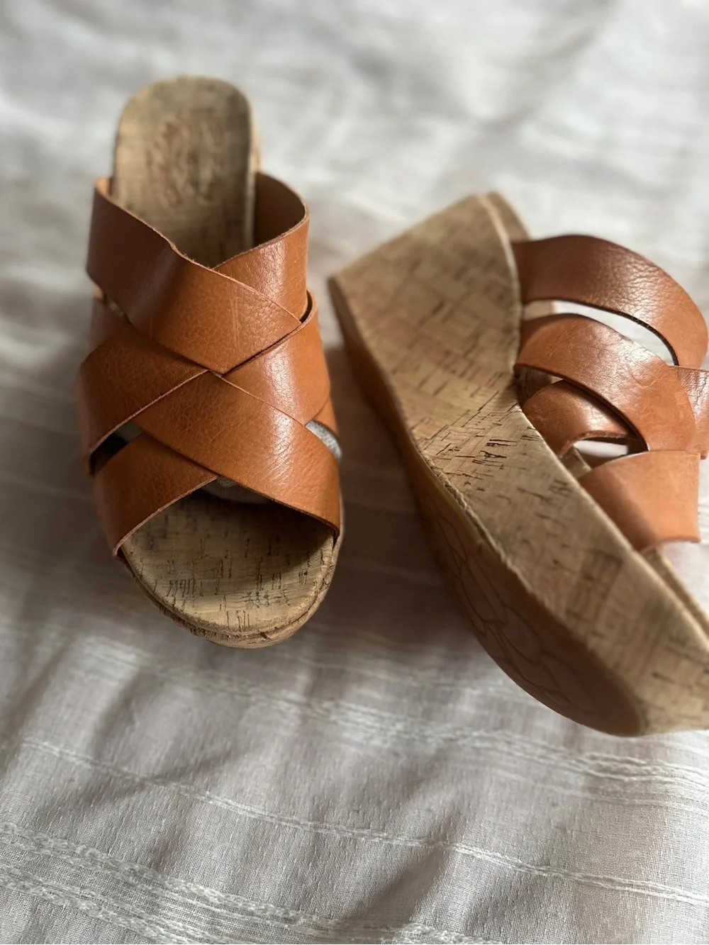 KORK-EASE Aria Tan Leather Crisscross Platform Wedge Sandals | 9